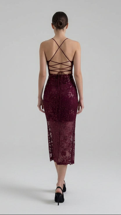 Vestido Largo Bordado con Espalda Cruzada · 5 Colores