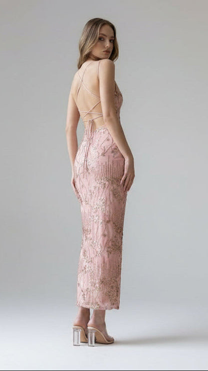 Vestido Largo Bordado con Espalda Cruzada · 5 Colores