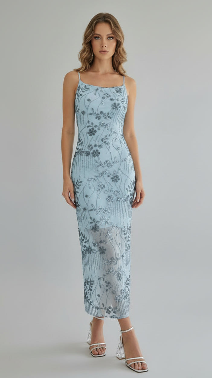 Vestido Largo Bordado con Espalda Cruzada · 5 Colores