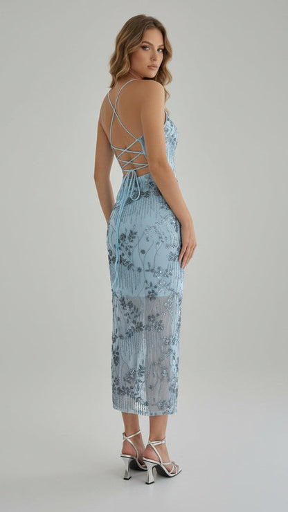 Vestido Largo Bordado con Espalda Cruzada · 5 Colores