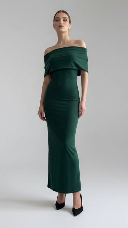 Vestido largo palabra de honor con drapeado