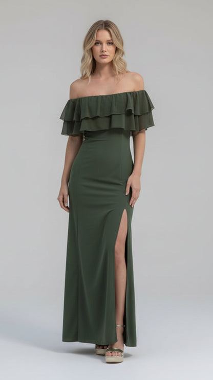 Vestido largo hombros descubiertos con volante