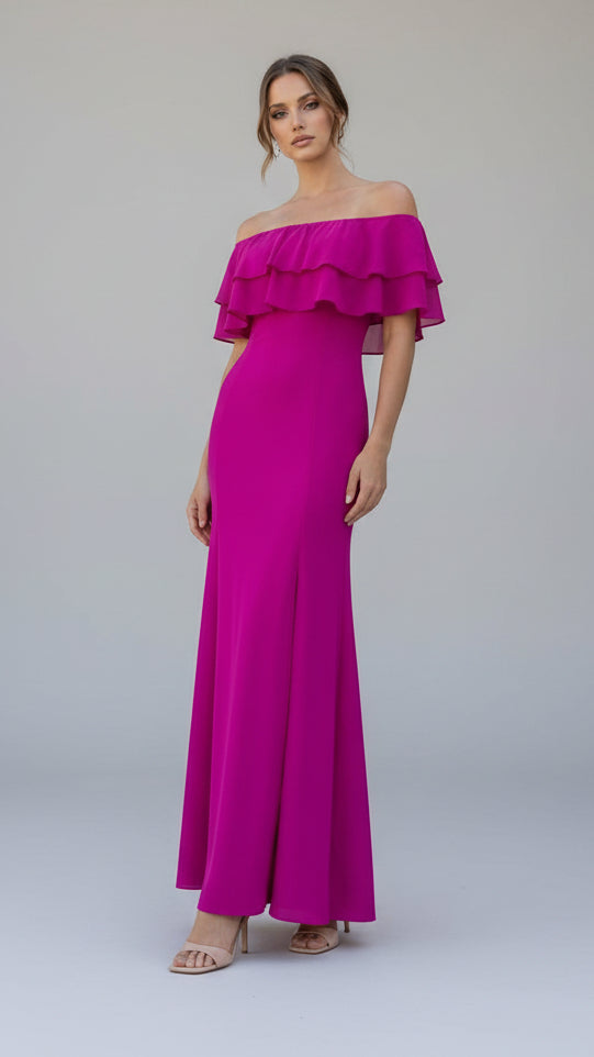 Vestido largo hombros descubiertos con volante