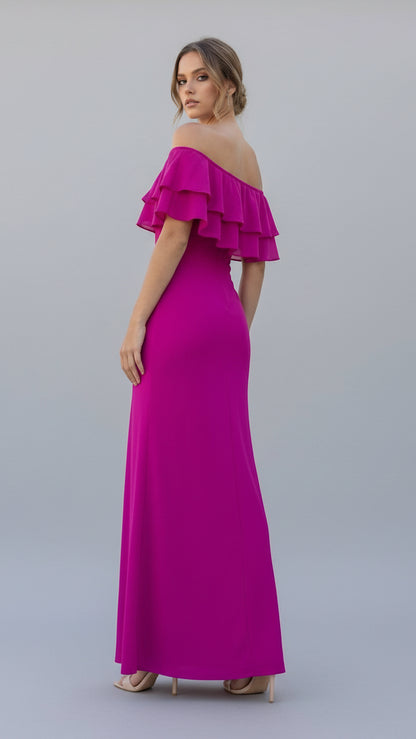 Vestido largo hombros descubiertos con volante