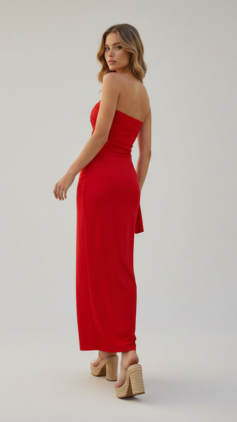 Vestido largo palabra de honor + pañuelo