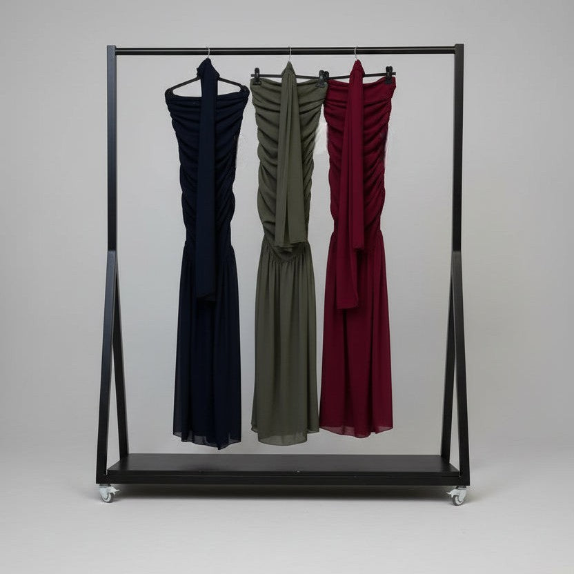 Vestido Largo Drapeado con Choker