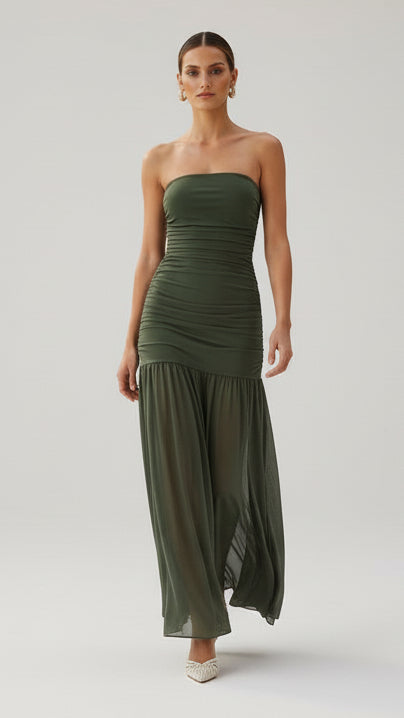 Vestido Largo Drapeado con Choker