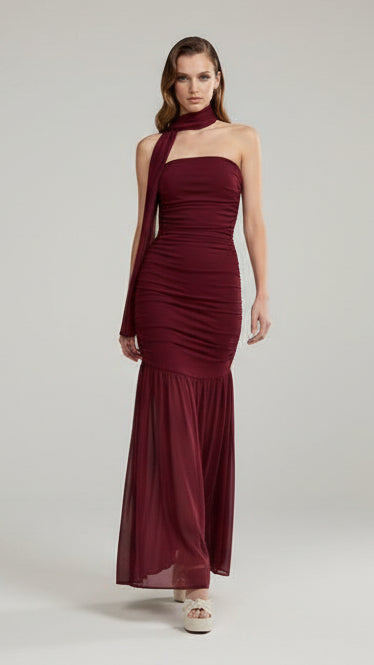 Vestido Largo Drapeado con Choker