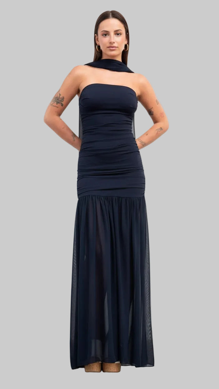 Vestido Largo Drapeado con Choker