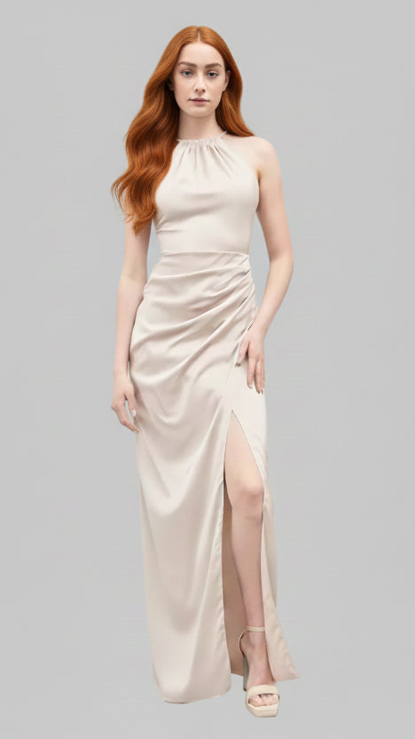 Vestido Largo Satinado Espalda Lazada