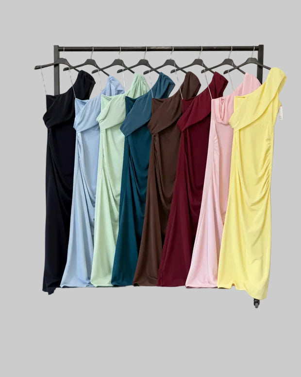 Vestido Largo Asimétrico Drapado