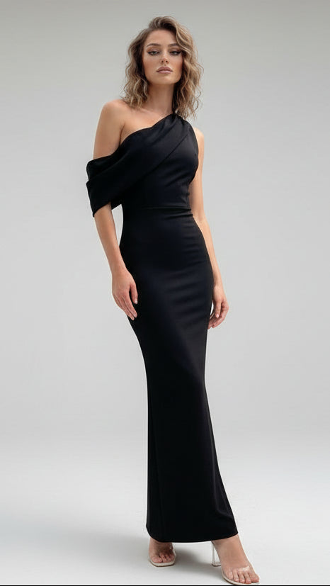 Vestido Largo Asimétrico Drapado