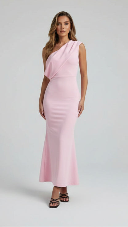 Vestido Largo Asimétrico Drapado