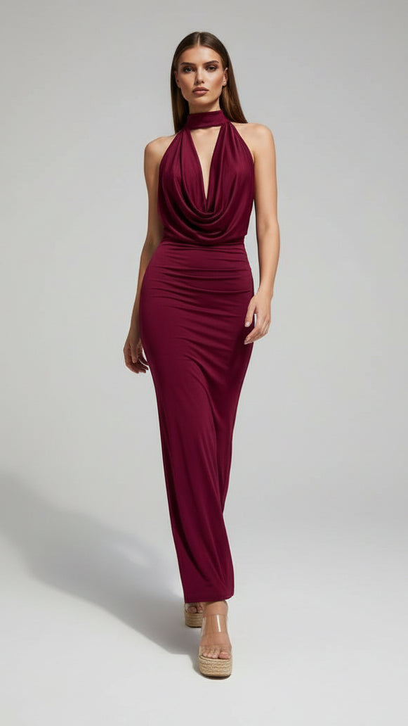 Vestido largo halter efecto diosa