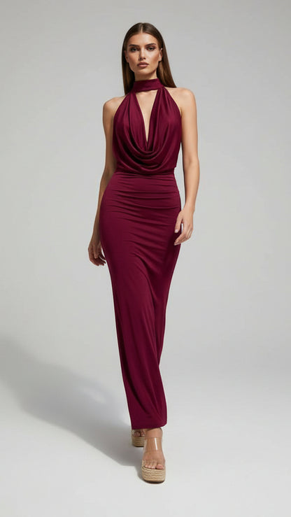 Vestido largo halter efecto diosa