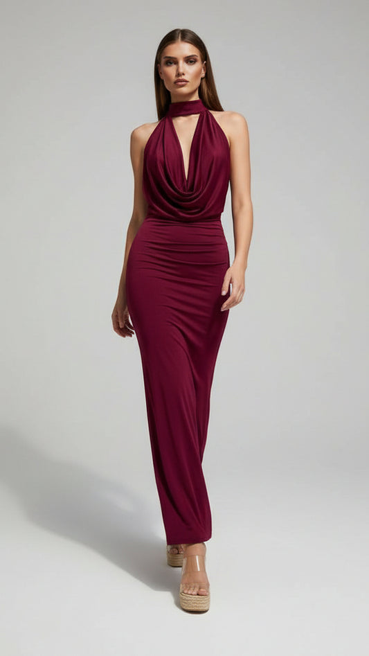 Vestido largo halter efecto diosa