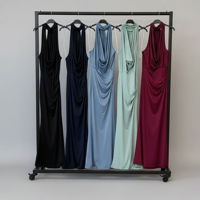 Vestido largo halter efecto diosa