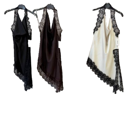 Haut de lingerie asymétrique en satin et dentelle