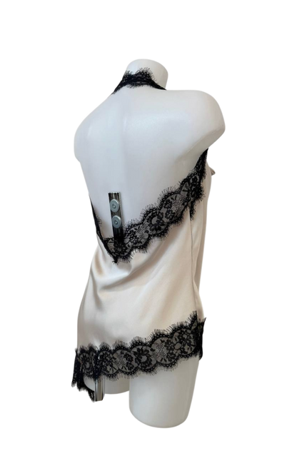 Haut de lingerie asymétrique en satin et dentelle